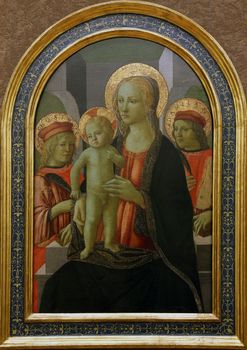 Unknown Italian painter: Madonna and Child with St. Cosmas and Damian, Old Masters Collection, Croatian Academy of Sciences in Zagreb, Croatia