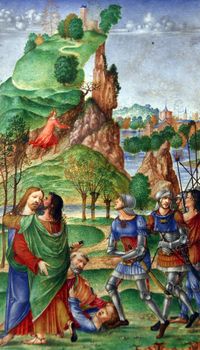 Matteo da Milano: miniatures from the breviary of Alfonso I d'Este: Judas kiss, Old Masters Collection, Croatian Academy of Sciences in Zagreb, Croatia