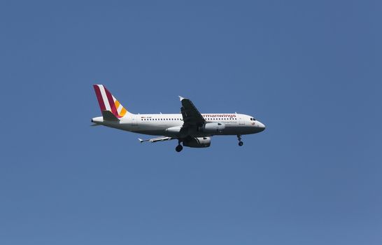 Airbus A319, registration D-AGWF of Germanwings landing on Zagreb Airport Pleso