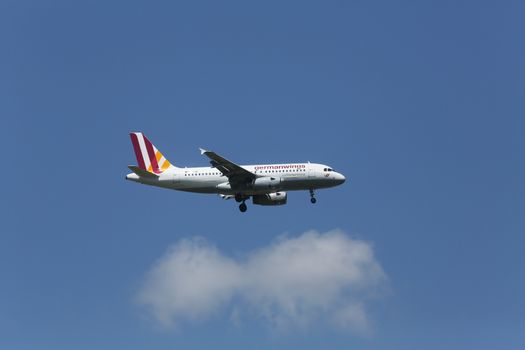 Airbus A319, registration D-AGWF of Germanwings landing on Zagreb Airport Pleso