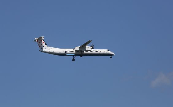 Bombardier DH8D, registration 9A-CQF of Croatia Airlines landing on Zagreb Airport Pleso