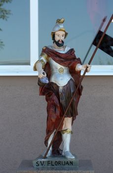 The statue of St. Florian patron of firefighters in front of the fire department Kosnica in Petina, Croatia