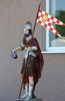 The statue of St. Florian patron of firefighters in front of the fire department Kosnica in Petina, Croatia