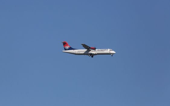 ATR 72, registration XB-IXP of Air Serbia landing on Zagreb Airport Pleso