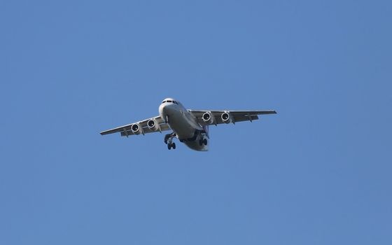 Avro RJ100, registration XB-IXP of Swiss  Airlines landing on Zagreb Airport Pleso