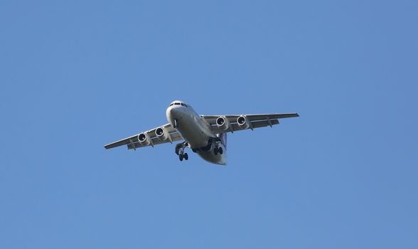 Avro RJ100, registration XB-IXP of Swiss  Airlines landing on Zagreb Airport Pleso