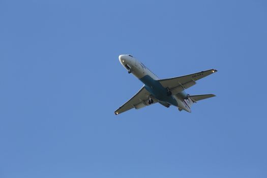 Fokker F70, registration OE-LFJ of Austrian Airlines landing on Zagreb Airport Pleso