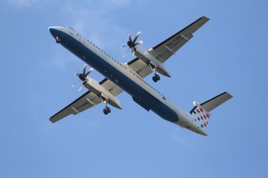 Bombardier DH8D, registration 9A-CQD of Croatia Airlines landing on Zagreb Airport Pleso