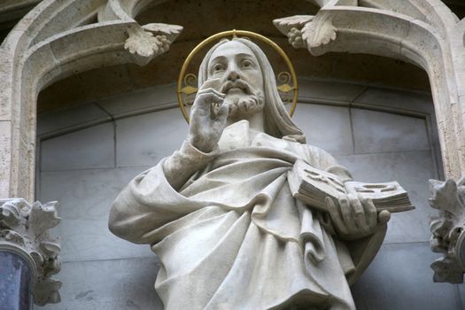Statue of Christ the Teacher on the portal of the cathedral dedicated to the Assumption of Mary in Zagreb