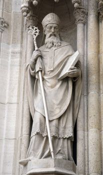 Statue of Saint Methodius on the portal of the cathedral dedicated to the Assumption of Mary in Zagreb