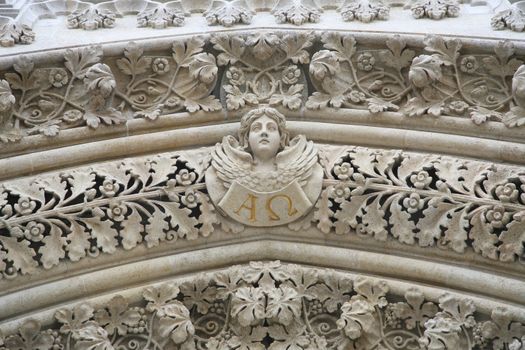 Angel on the portal of the cathedral dedicated to the Assumption of Mary in Zagreb