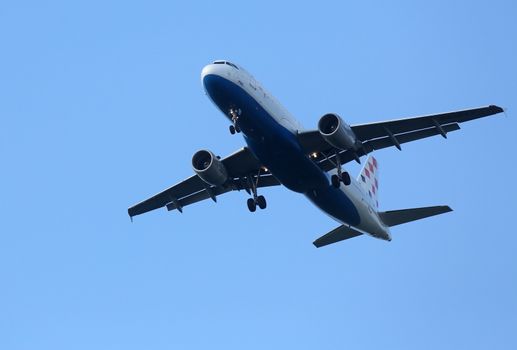 Airbus A320, registration 9A-CTJ of Croatia Airlines landing at Zagreb Airport Pleso