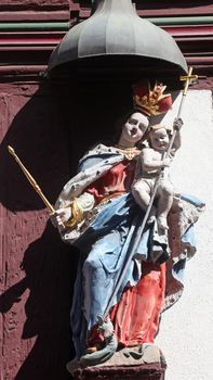 Madonna with child Jesus, Statue on the main street of Miltenberg in Lower Franconia, Bavaria, Germany