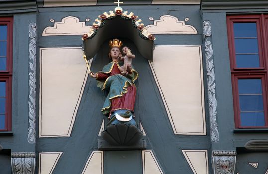 Madonna with child Jesus, Statue on the main street of Miltenberg in Lower Franconia, Bavaria, Germany