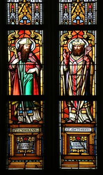 Saint Cyril and Methodius, stained glass window in parish church of Saint Mark in Zagreb, Croatia