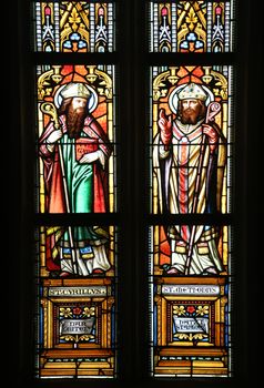 Saint Cyril and Methodius, stained glass window in parish church of Saint Mark in Zagreb, Croatia