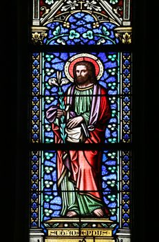 Saint Joseph, stained glass window in parish church of Saint Mark in Zagreb, Croatia