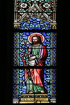 Saint Joseph, stained glass window in parish church of Saint Mark in Zagreb, Croatia