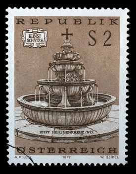 Stamp printed in the Austria shows fountain, circa 1972