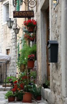 Mediterranean house with flowers in Kotor, Montenegro