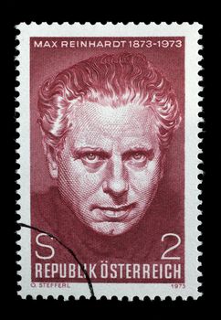 Stamp printed in Austria, is dedicated to the 100th anniversary of Max Reinhardt, Theatrical Director, circa 1973