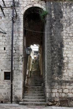 Stairs in the old town of Kotor on Adriatic coast of Montenegro.