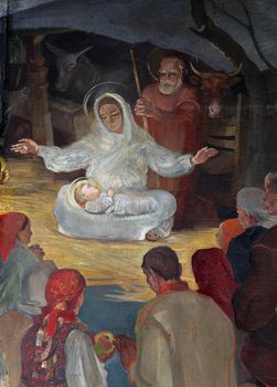 Birth of Jesus, altarpiece in parish church of Saint Mark in Zagreb, Croatia