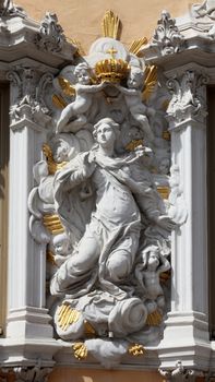 Virgin Mary, House of Falcon, the finest Rococo style building in the city in Wurzburg, Germany