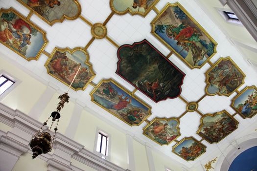 Scenes from the life of St. Eustache, painting on the ceiling of the Catholic Church Saint Eustache in Dobrota, Montenegro
