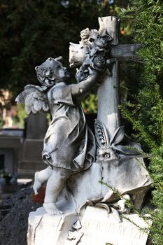 Detail of a mourning sculpture on a Mirogoj cemetery in Zagreb, Croatia