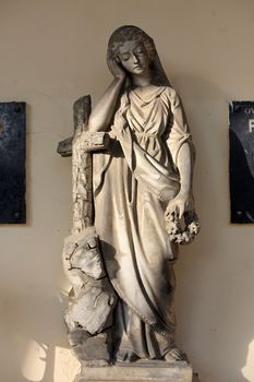 Detail of a mourning sculpture on a Mirogoj cemetery in Zagreb, Croatia