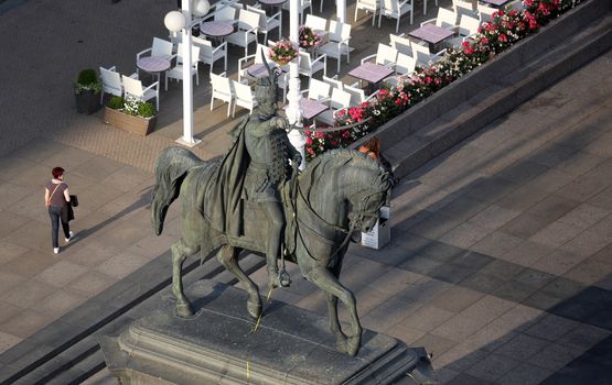 Statue of count Josip Jelacic on main square in Zagreb, Croatia