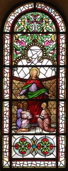 Jesus friend of children stained glass window in the Church of St. Vincent de Paul in Zagreb, Croatia