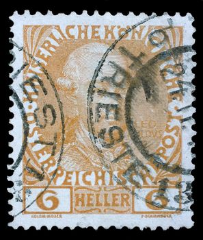Stamp printed by Austria, shows Franz Josef, circa 1908