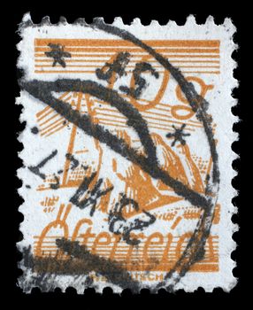 Stamp printed in Austria, is depicted Fields Crossed by Telegraph Wires, circa 1925