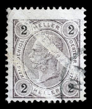 Stamp printed by Austria, shows Emperor Franz Joseph, circa 1907