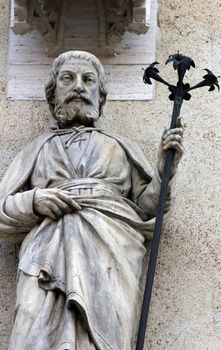 Statue of Saint Joseph on the portal of the cathedral dedicated to the Assumption of Mary in Zagreb