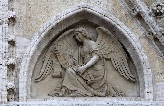 Angel on the portal of the cathedral dedicated to the Assumption of Mary in Zagreb