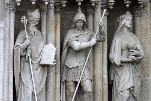 Statue of Saints Methodius, George, Barbara on the portal of the cathedral dedicated to the Assumption of Mary in Zagreb