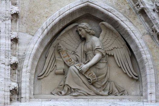 Angel on the portal of the cathedral dedicated to the Assumption of Mary in Zagreb
