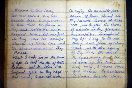 Hand written prayer book of Mother Teresa, written in 1949 and used daily by Mother Teresa until the '70s, Memorial House in Skopje, Macedonia