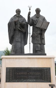 Statue of  Saint Cyril and Saint Methodius in Skopje  in downtown of Skopje, Macedonia