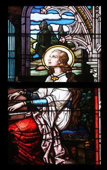 Saint Cecilia, stained glass in Minoriten kirche in Vienna, Austria