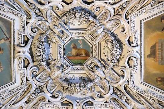 The Lamb og God, fragment of the dome of Salzburg Cathedral, Austria.Salzburg Cathedral is renowned for its harmonious Baroque architecture.