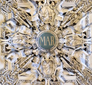 Monogram Maria, fragment of the dome of Salzburg Cathedral, Austria.Salzburg Cathedral is renowned for its harmonious Baroque architecture.