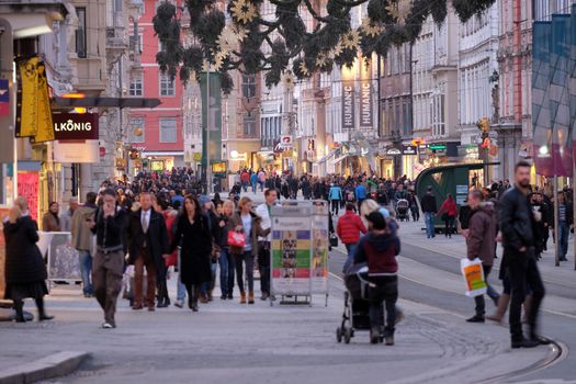 People at Herrengasse street in Graz, Styria, Austria on January 10, 2015.