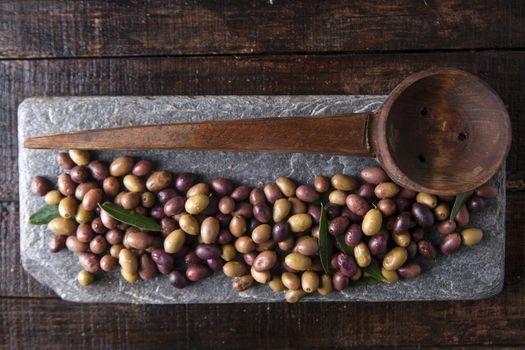 Aperitif with mixed olives in brine of Tuscany Italy