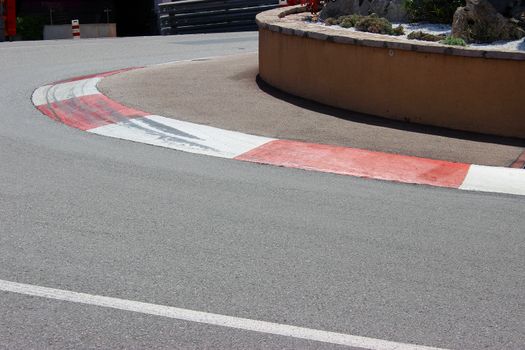 Texture of Motor Race Asphalt and Curb on Monaco Montecarlo Grand Prix Street Circuit