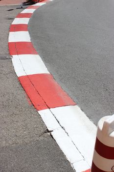 Texture of Motor Race Asphalt and Curb on Monaco Montecarlo Grand Prix Street Circuit