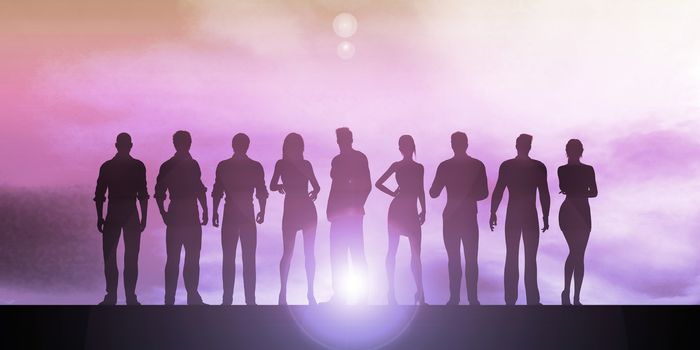 Confident Businessmen and Businesswomen Standing in Unity